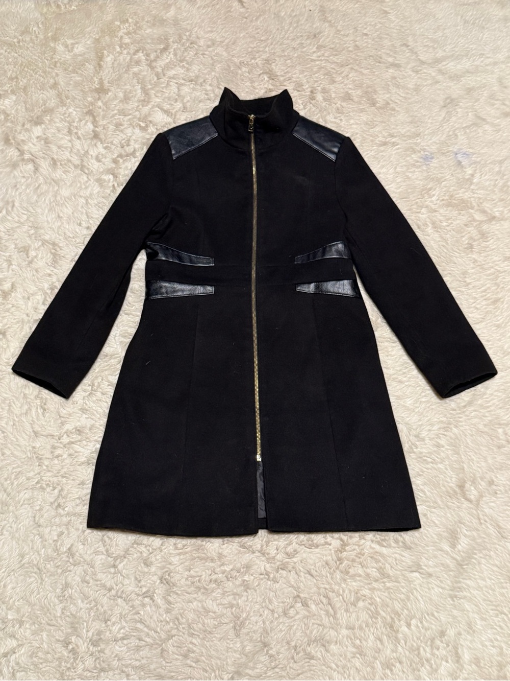 Rothschild Girls Black Dress Coat with Faux Leather Trim - Size 16